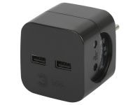 Разветвитель ЭРА SP-2-USB-B на 2 розетки + 2xUSB 2400mA, без заземл 10А (черный)