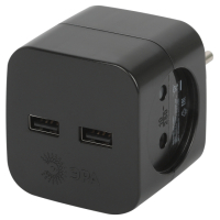 Разветвитель ЭРА SP-2-USB-B на 2 розетки + 2xUSB 2400mA, без заземл 10А (черный)