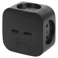 Разветвитель ЭРА SP-4-USB-B на 4 розетки + 2xUSB 2400mA, без заземл 10А (черный)