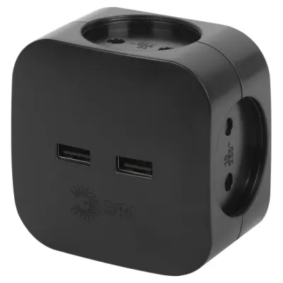 Разветвитель ЭРА SP-4-USB-B на 4 розетки + 2xUSB 2400mA, без заземл 10А (черный)