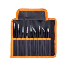 Набор пинцетов для электроники, 9 предметов, нерж., антистатич. покр., тканевый чехол, "Рубин" TDM Набор пинцетов для электроники, 9 предметов, нерж., антистатич. покр., тканевый чехол, "Рубин" TDM