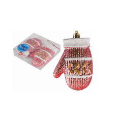 Набор елочных украшений "Варежки"  2шт х 10см, материал: пластмасса, полиэстер, цвет красный