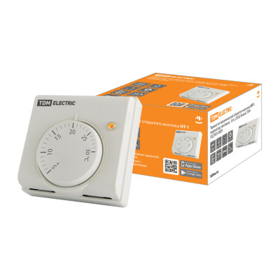 Термостат механический открытого монтажа НТ-1, индикатор, вкл/выкл, 10 А, 230 В, белый, TDM 1/100