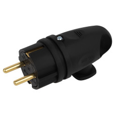 Вилка угловая с кольцом ЭРА VX11-B-IP44 каучуковая c заземлением 16А IP44 черная  /мин.пар.2шт