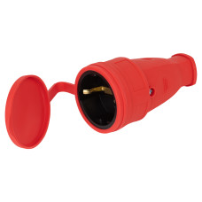 Розетка прямая ЭРА RX10-R-IP44 каучуковая c заземлением 16А IP44  красная /100