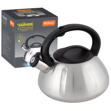Чайник из нерж. стали MAL-066, 3 литра, цельнометаллический, матовый,со свистком 1/6