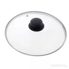 Крышка с ручкой стеклянная 32см., с метал/обод, паровыпуск, низ.
