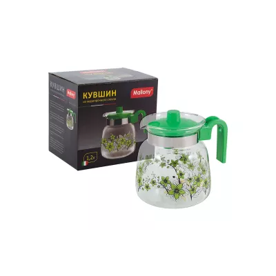 Кувшин PENTOLA-1200, объем: 1,2 л, из жаропрочного стекла, с пластик ручкой, зеленый