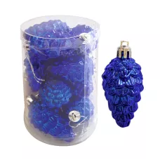 Набор елочных украшений "Шишки" 12шт х 6см, материал: пластмасса, полиэстер, цвет синий
