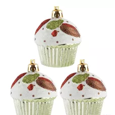 Набор елочных украшений "Кексы" 3шт х 6см, материал: пластмасса, полиэстер Набор елочных украшений "Кексы" 3шт х 6см, материал: пластмасса, полиэстер