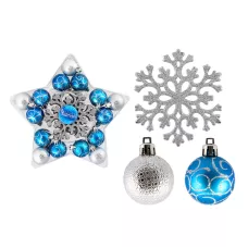 Набор шаров "Звезда" 25шт х 4см, материал: пластмасса, полиэстер, цвет: синий-серебро