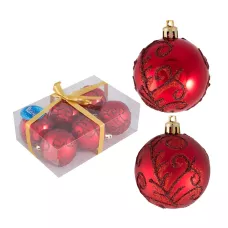 Набор шаров "Завитки" 6шт х 6см, материал: пластмасса, полиэстер, цвет: красный Набор шаров "Завитки" 6шт х 6см, материал: пластмасса, полиэстер, цвет: красный