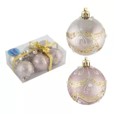 Набор шаров "Орнамент" 6шт х 6см, материал: пластмасса, полиэстер, цвет: розовый Набор шаров "Орнамент" 6шт х 6см, материал: пластмасса, полиэстер, цвет: розовый