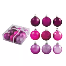 Набор шаров "Фуксия"  9шт х 6см, материал: пластмасса, полиэстер, цвет: фуксия