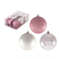 Набор шаров 6шт х 8см, материал: пластмасса, полиэстер, цвет: розовый -серебрянный Набор шаров 6шт х 8см, материал: пластмасса, полиэстер, цвет: розовый -серебрянный