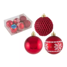 Набор шаров  6шт х 6см, материал: пластмасса, полиэстер, цвет: красный