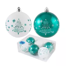 Набор шаров  6шт х 6см, материал: пластмасса, полиэстер, цвет: бело-зеленый