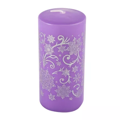 Свеча Deco Christmas "С Новым годом!" 120 мм Ø 56 мм (серебро на сиреневом) 1/12