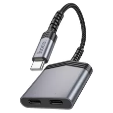 Конвертер LS40 Type-C - dual Type-C металлический серый hoco