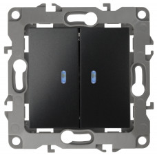 Выключатель двойной с подсветкой, 10АХ-250В, IP20, Эра12, 12-1105-05 ЭРА антрацит 10/100 ЦЕНА▼