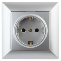Розетка Intro с заземлением 2P+E Schuko, 16А-250В, IP20, 4-202-03 СУ, Solo алюминий 10/100
