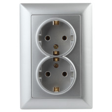 Розетка Intro с заземлением двойная 2X2P+E Schuko, 16А-250В, IP20, 4-205-03 СУ, Solo алюминий 10/100 Розетка Intro с заземлением двойная 2X2P+E Schuko, 16А-250В, IP20, 4-205-03 СУ, Solo алюминий 10/100