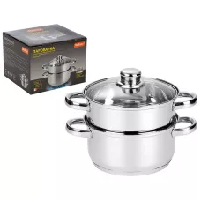 Пароварка MEDIANO 2х-уровневая из нерж стали, объем 2,5 л, индукция/капс дно Пароварка MEDIANO 2х-уровневая из нерж стали, объем 2,5 л, индукция/капс дно