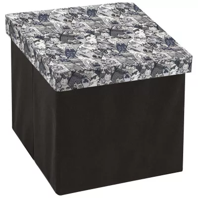 Пуф складной с отделением для хранения 32*30*30 см «Коты» (черный)