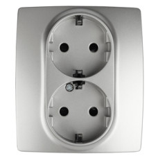 Розетка 2X2P+E Schuko со шторками, 16A-250В, IP20, Эра12, 12-2104-03  ЭРА алюминий 10/100