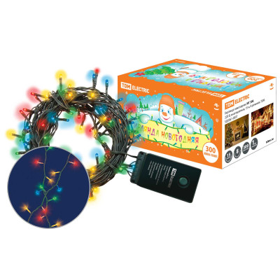 Гирлянда новогодняя, МГ 300, 220 В, многоцветная, 15 м, 8 режимов TDM 10/30 ЦЕНА ▼
