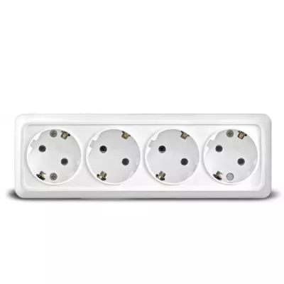 Розетка 4-м ОП Олимп с заземл. бел. UNIVersal