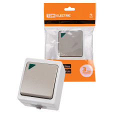 Переключатель на 2 направления 1-кл. с подсветкой открытой установки IP54 10А серый "Вуокса" TDM