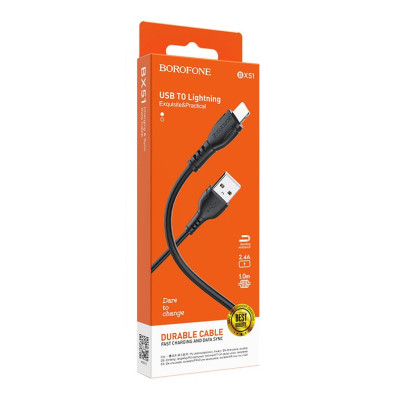 Кабель BX51 Lightning-USB 2,4A черный, 1 метр BOROFONE 3/360