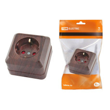 Розетка TDM открытой установки, с з/ш 2П+З IP20 16А, бук "Ладога" 10/200