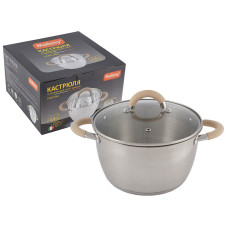 Кастрюля Fortuna, объем 4,5 л, из нерж стали с крышкой, матовый корпус, ручки с силиконом Mallony