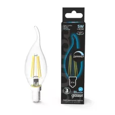 Gauss Лампа светодиодная Filament 5W 450lm 4100К Е14 диммируемая LED 1/10/50