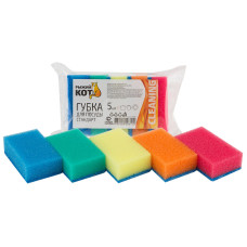 Губка д/посуды "Стандарт" (5шт) (75*45*25мм) Рыжий кот 5/60