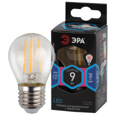 Лампа светодиодная ЭРА F-LED P45-9W-840-E27 9Вт филамент шар нейтральный белый свет Е27