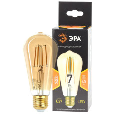 Лампа светодиодная ЭРА F-LED ST64-7W-824-E27 gold 7Вт филамент золотистый теплый белый свет Е27