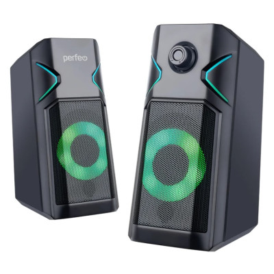 Perfeo колонки "DISCO", 2.0, мощность 2х3 Вт, USB, чёрн, Game Design, RGB подсветка 7 режимов