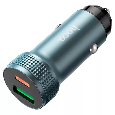 Автомобильное зарядное устройство Z49 двойной порт металлический серый hoco