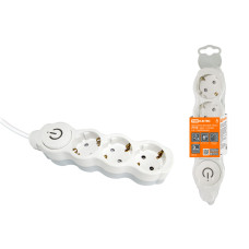 Удлинитель бытовой "Люкс" УЛ03В выкл, 3 гн., 3м, с/з, с з/ш, ПВС 3х1мм2 16А/250В бело-серый TDM 1/20