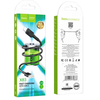 Кабель X83 Lightning-USB 2,4A черный, 1 метр hoco /33/330 Кабель X83 Lightning-USB 2,4A черный, 1 метр hoco /33/330