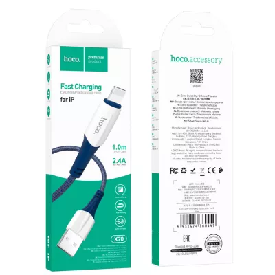 Кабель X70 Lightning-USB синий, 1 метр hoco 1/31/310 Кабель X70 Lightning-USB синий, 1 метр hoco 1/31/310