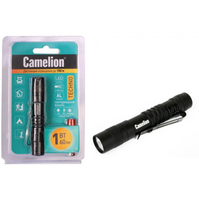 Фонарь Camelion LED51516 ручной,  аккум. 3 реж 1XLR03 в компл., алюм., черный