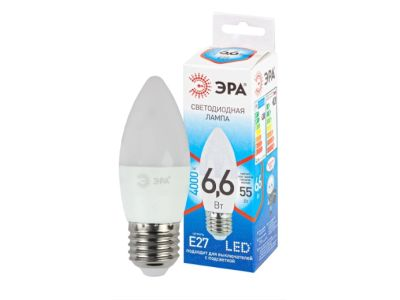 ЭРА Лампа светодиодная LED B35-9W-840-E27 ЭРА QX (диод, свеча, 6,6Вт, нейтр, E27) (3/10/5000)