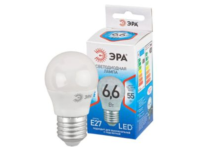 ЭРА Лампа светодиодная QX LED-9 Ват-P45-8400K-E27 (арт.P45-6,6W-840-E27) /мин.пар.2шт