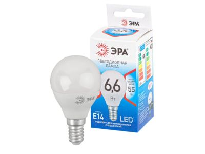 ЭРА Лампа светодиодная QX LED-9 Ват-P45-8400K-E14 (арт.P45-6,6W-840-E14) /мин.пар.2шт