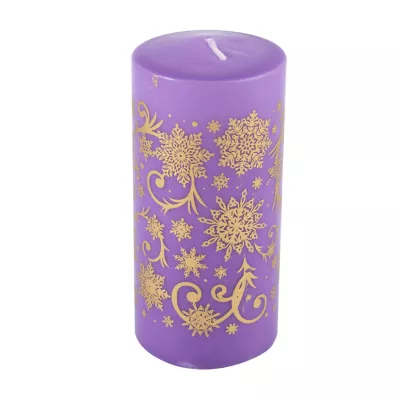 Свеча Deco Christmas "Зимние узоры" 120 мм Ø 56 мм (золото на сиреневом) 1/12