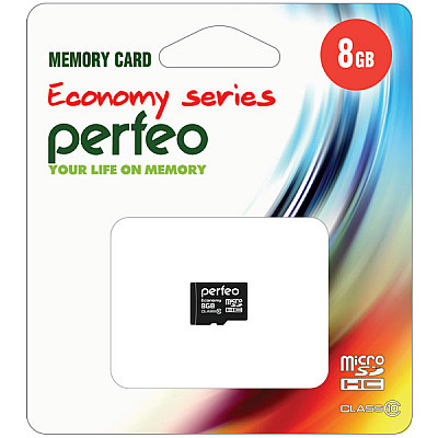 Карта памяти micro SDHC PERFEO 8GB (Class 10) (W/O Adapter ) ECONOMY  series 10/100